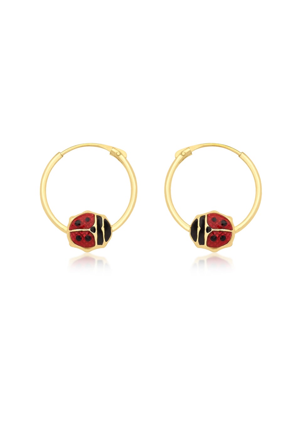 Golden Moments 9ct Yellow Gold Enamel Ladybird Hoop Earrings