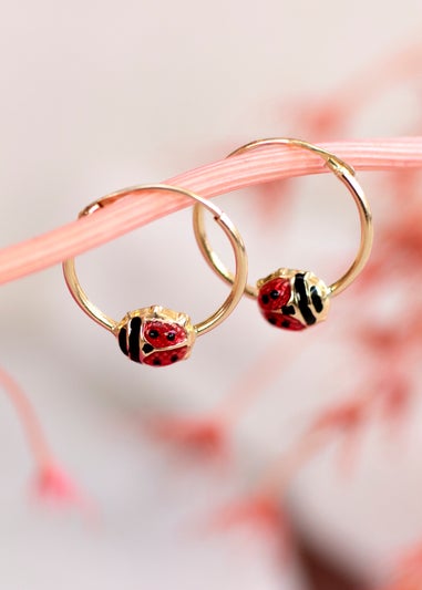 Golden Moments 9ct Yellow Gold Enamel Ladybird Hoop Earrings