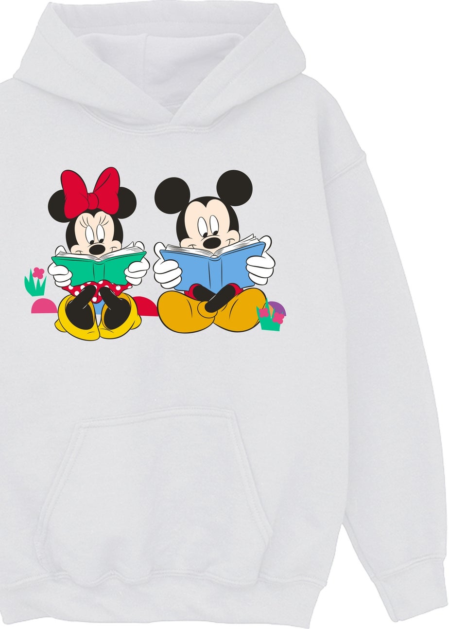 Disney White Mickey Mouse Reading Kids Hoodie (3-13 Years)