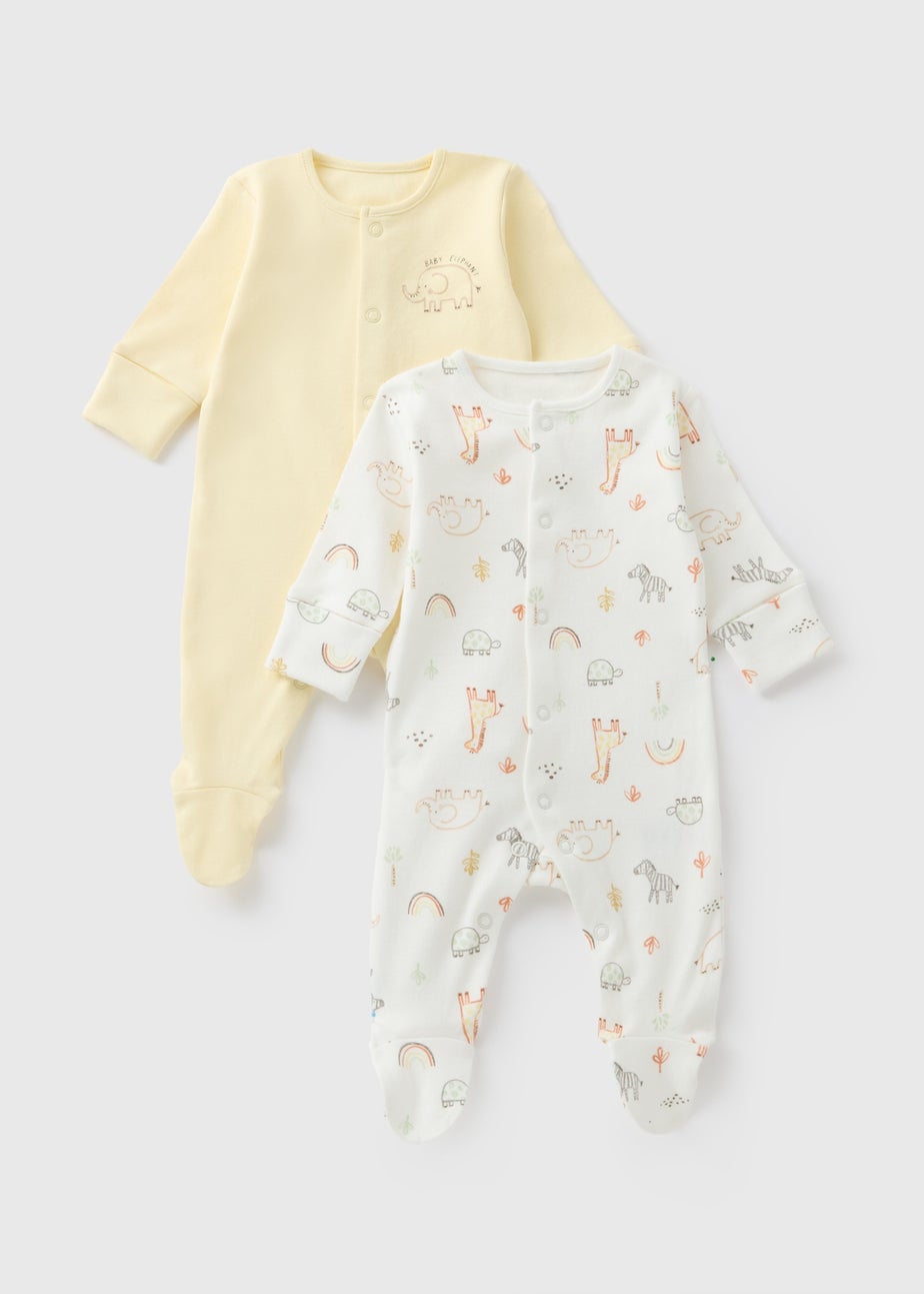 2 Pack Baby Yellow Safari Animal Sleepsuits (Newborn-23mths)