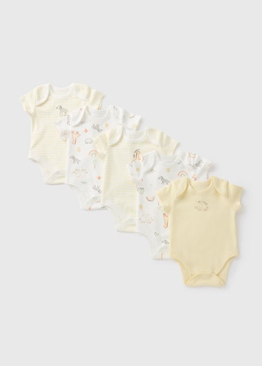 5 Pack Baby Yellow Animal Bodysuits (Newborn-23mths)