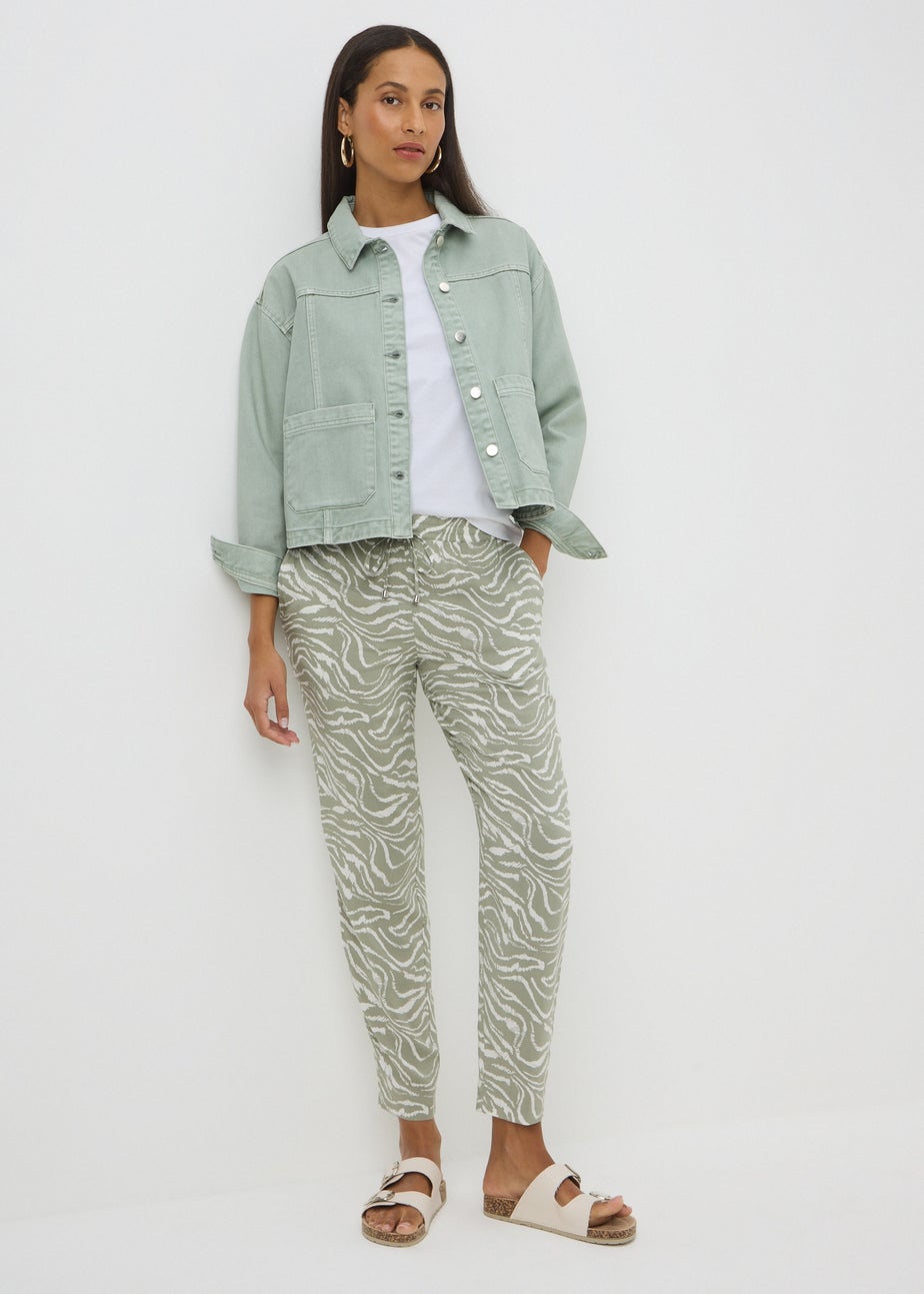 Sage Green Zebra Print Tapered Trousers