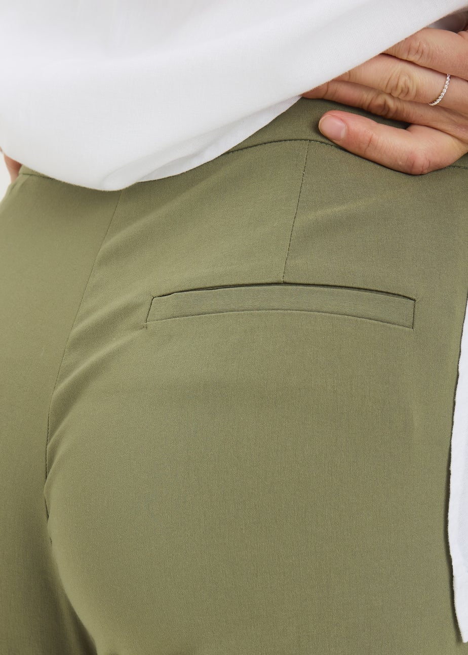 Khaki Bengaline Cropped Leggings