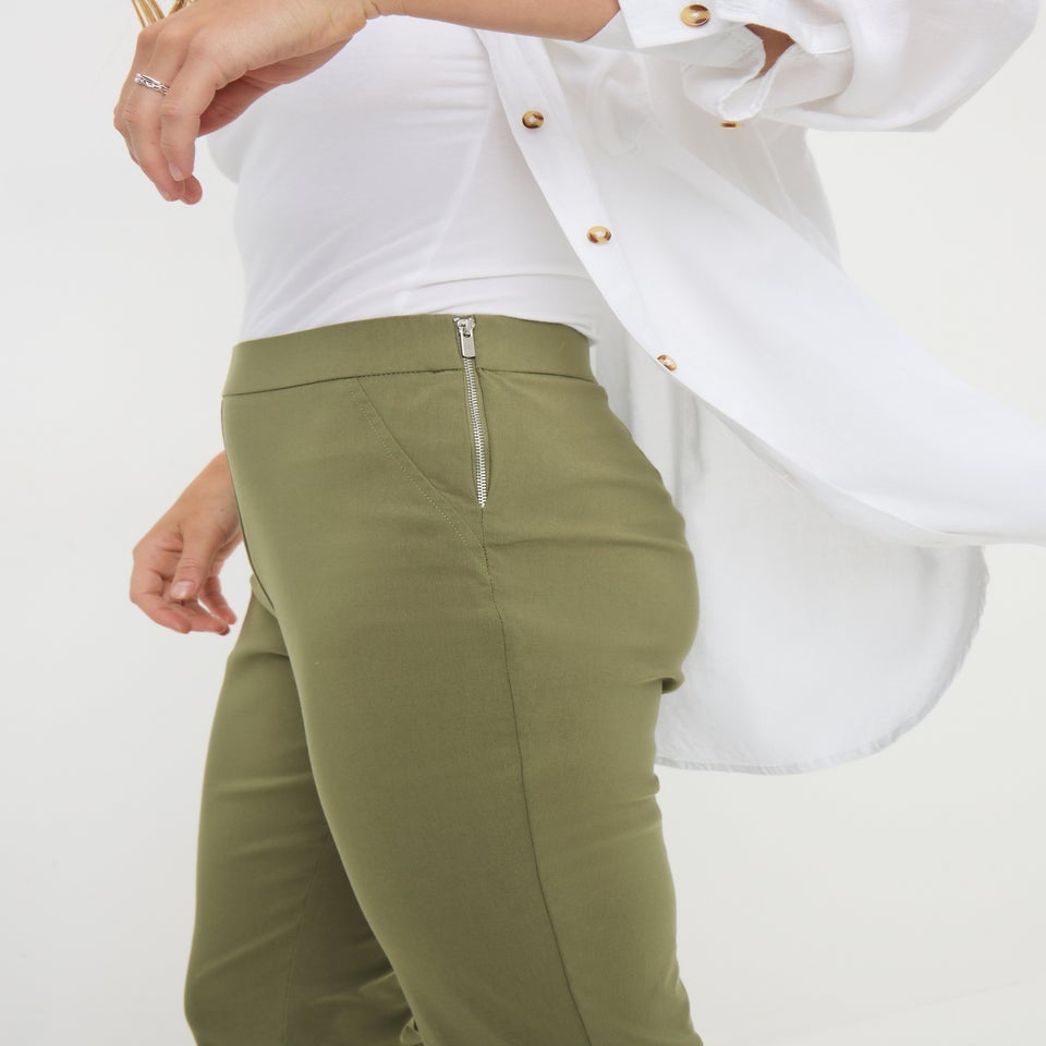 Khaki Bengaline Cropped Leggings