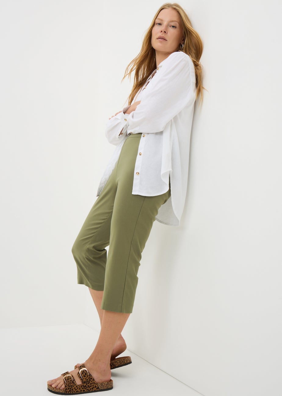 Khaki Bengaline Cropped Leggings