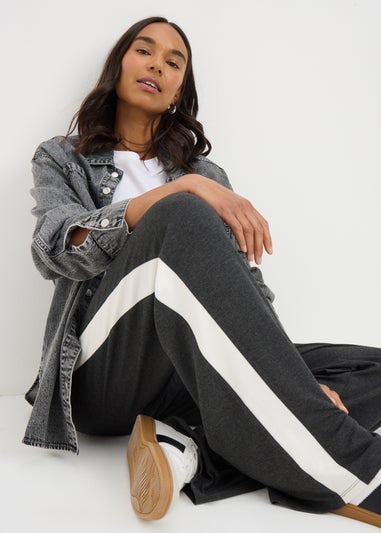 Charcoal Side Stripe Wide Leg Trousers