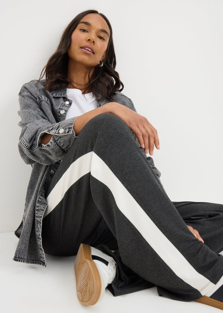 Charcoal Side Stripe Wide Leg Trousers