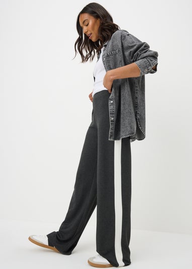 Charcoal Side Stripe Wide Leg Trousers