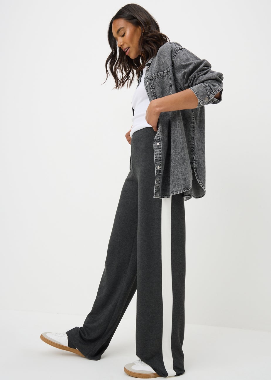 Charcoal Side Stripe Wide Leg Trousers