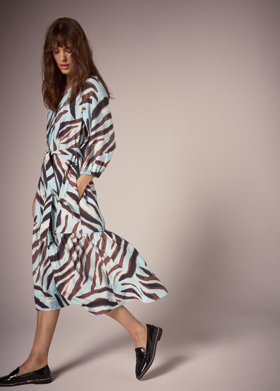 Et Vous Green Zebra Belted Midi Dress