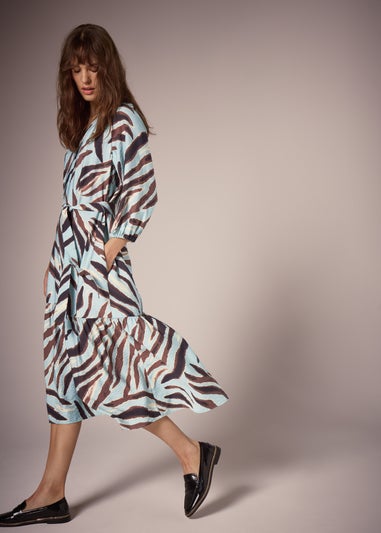 Et Vous Green Zebra Belted Midi Dress
