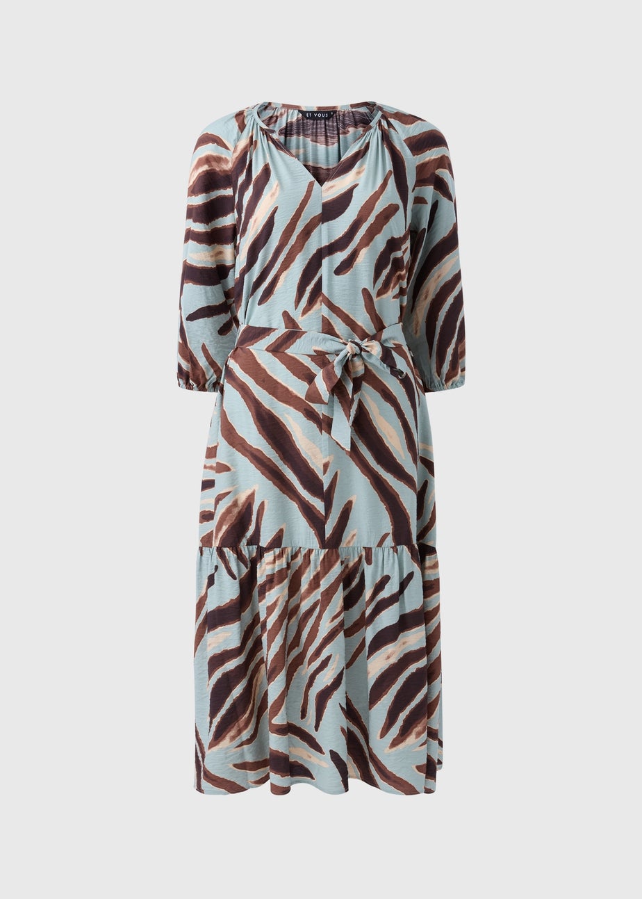 Et Vous Green Zebra Belted Midi Dress