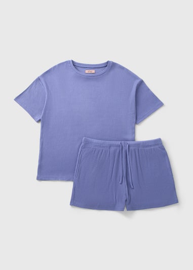 Blue Brushed Waffle Pyjama Set