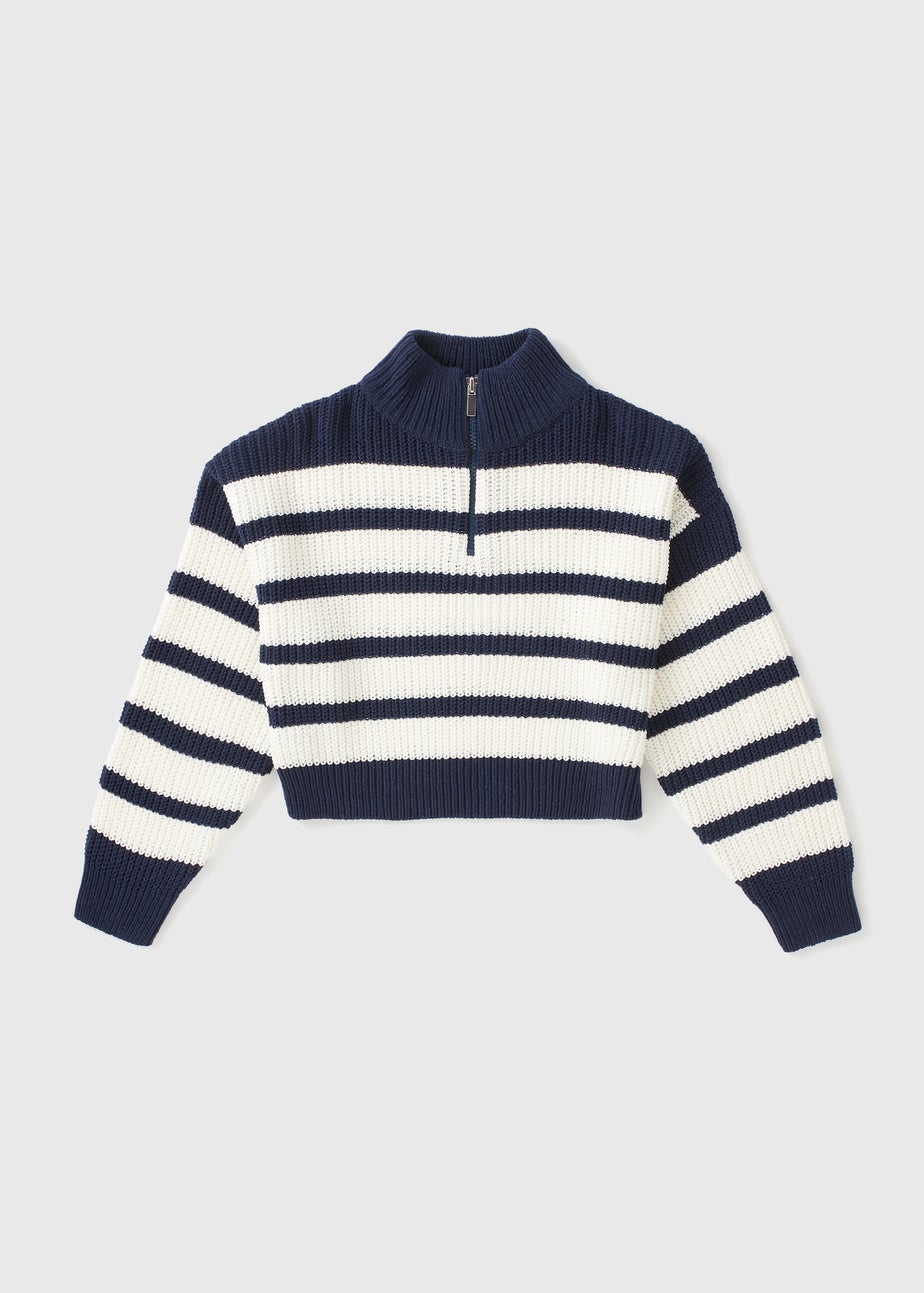 Girls Navy Stripe Half Zip Jumper (7-15yrs)