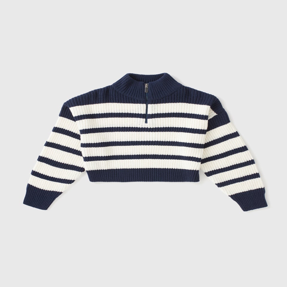 Girls Navy Stripe Half Zip Jumper (7-15yrs)