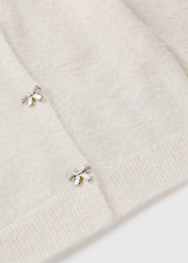 Girls Cream Fluffy Bow Cardigan (7-15yrs)