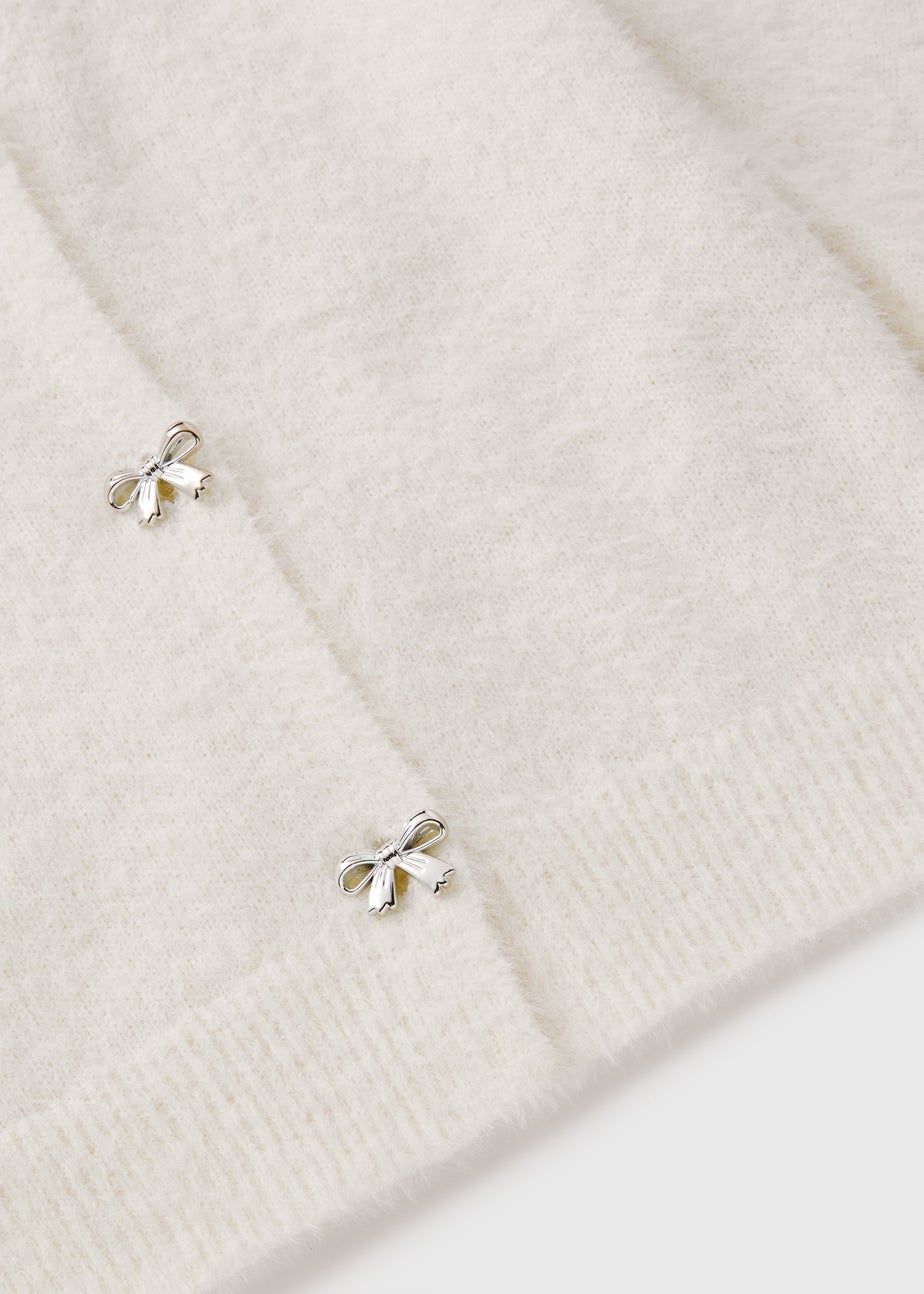 Girls Cream Fluffy Bow Cardigan (7-15yrs)