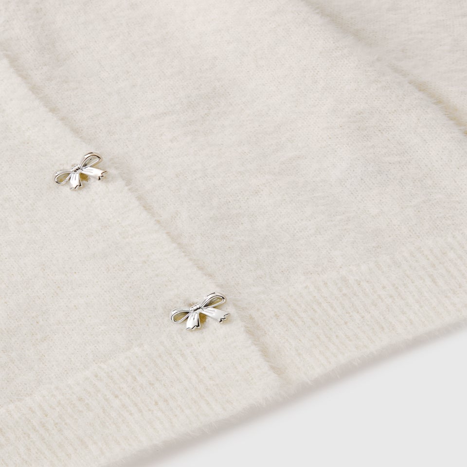 Girls Cream Fluffy Bow Cardigan (7-15yrs)