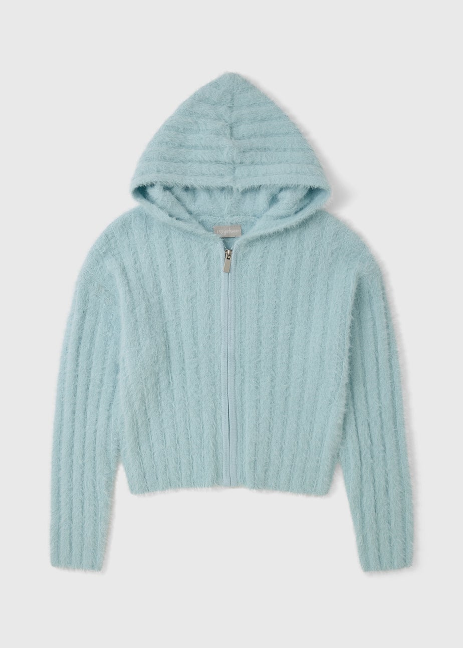 Girls Blue Fluffy Zip Up Jumper (7-15yrs)