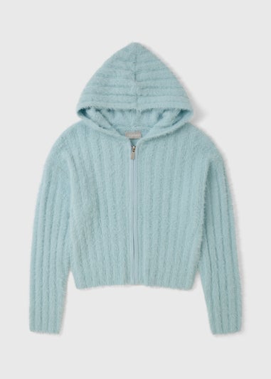 Girls Blue Fluffy Zip Up Jumper (7-15yrs)