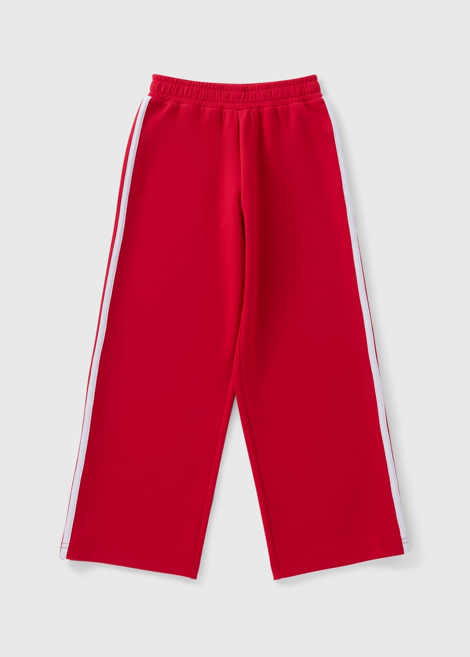 Girls Red Sports Wide Leg Jogging Bottoms (7-15yrs)