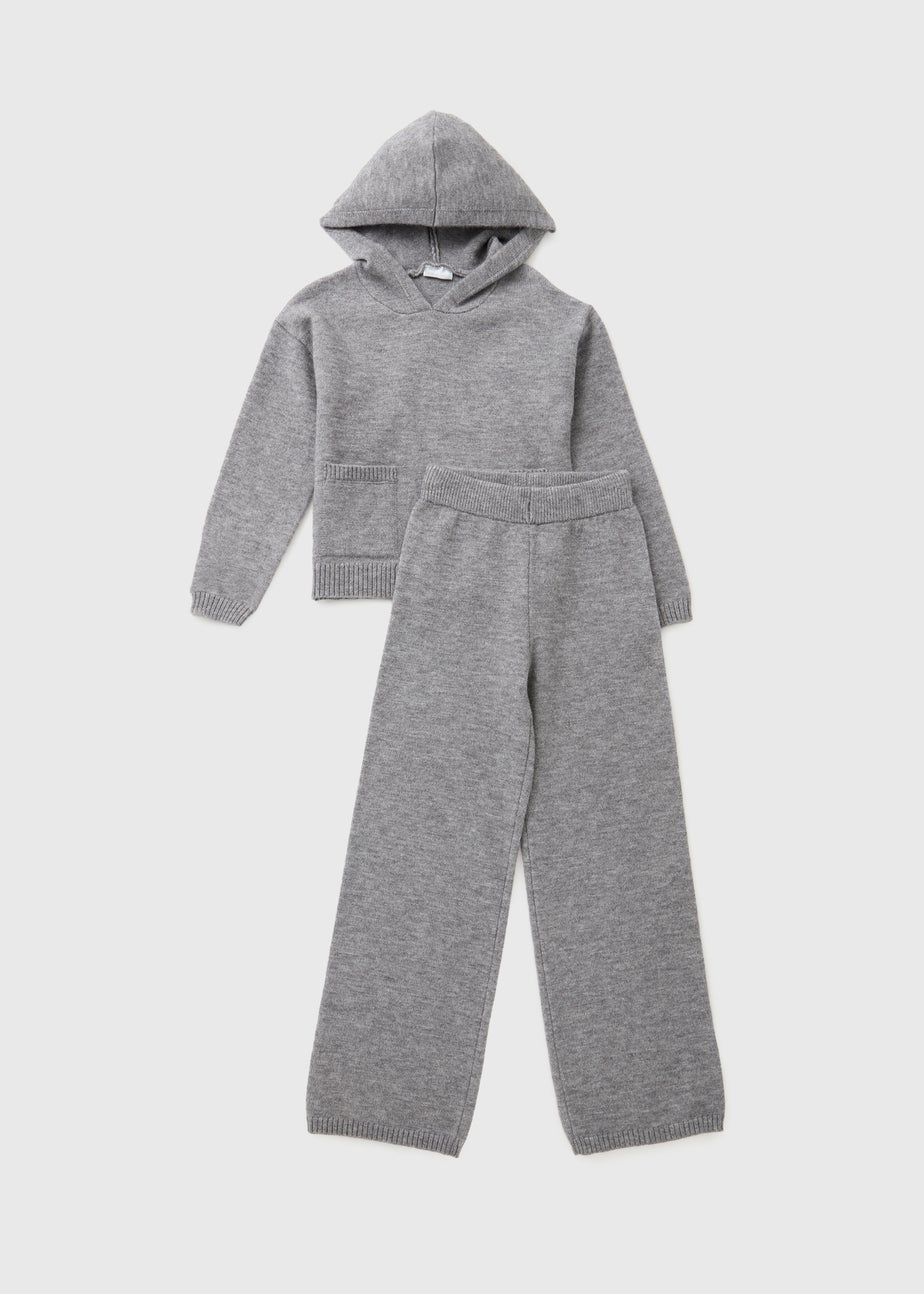 Girls Charcoal Knitted Hoodie & Trouser Set (7-15yrs)