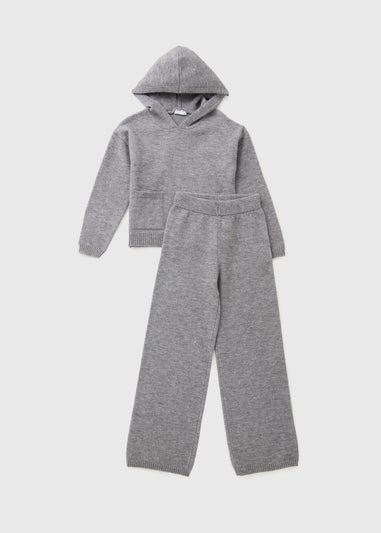 Girls Charcoal Knitted Hoodie & Trouser Set (7-15yrs)