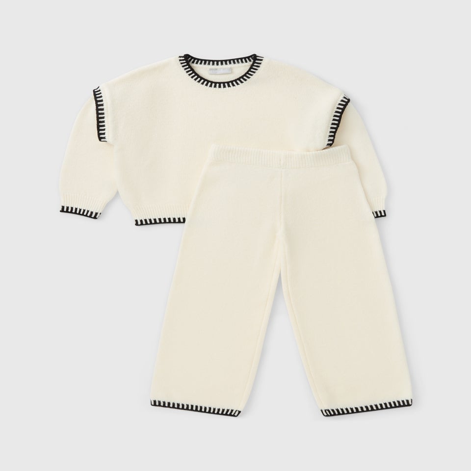 Girls Cream Stitch Knitted Jumper & Trouser Set (7-15yrs)