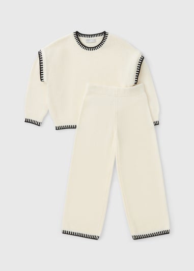 Girls Cream Stitch Knitted Jumper & Trouser Set (7-15yrs)