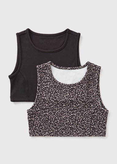 2 Pack Girls Black Leopard Soft Touch Vests (7-15yrs)