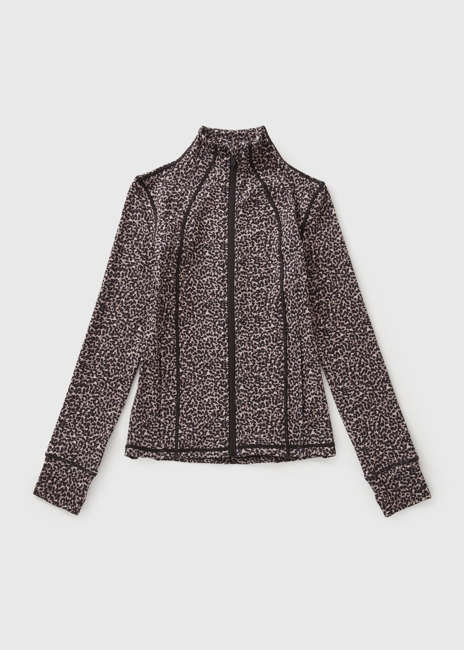 Brown Leopard Sports Zip Up Top (7-15yrs)