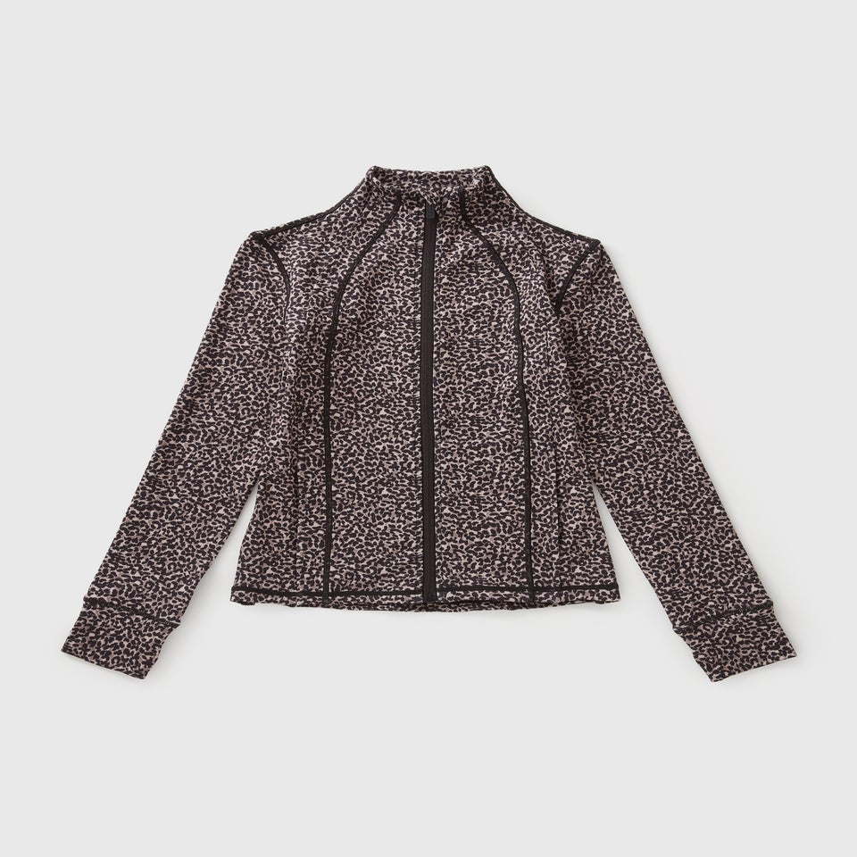 Brown Leopard Sports Zip Up Top (7-15yrs)