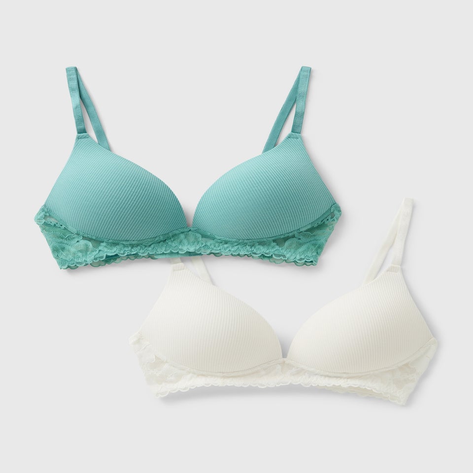 2 Pack Green & White Plunge Bralettes