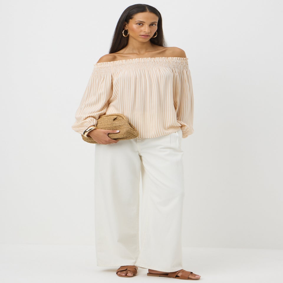 Stone Stripe Shirred Bardot Top