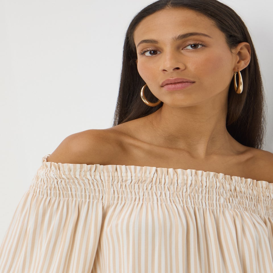 Stone Stripe Shirred Bardot Top