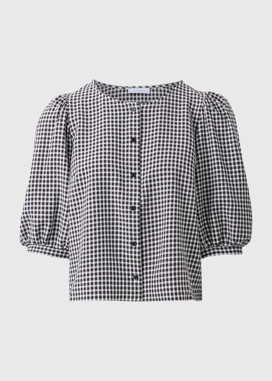 Black Check Button Gingham Blouse