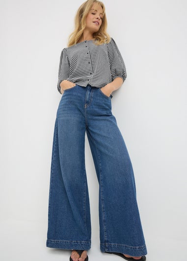 Black Check Button Gingham Blouse