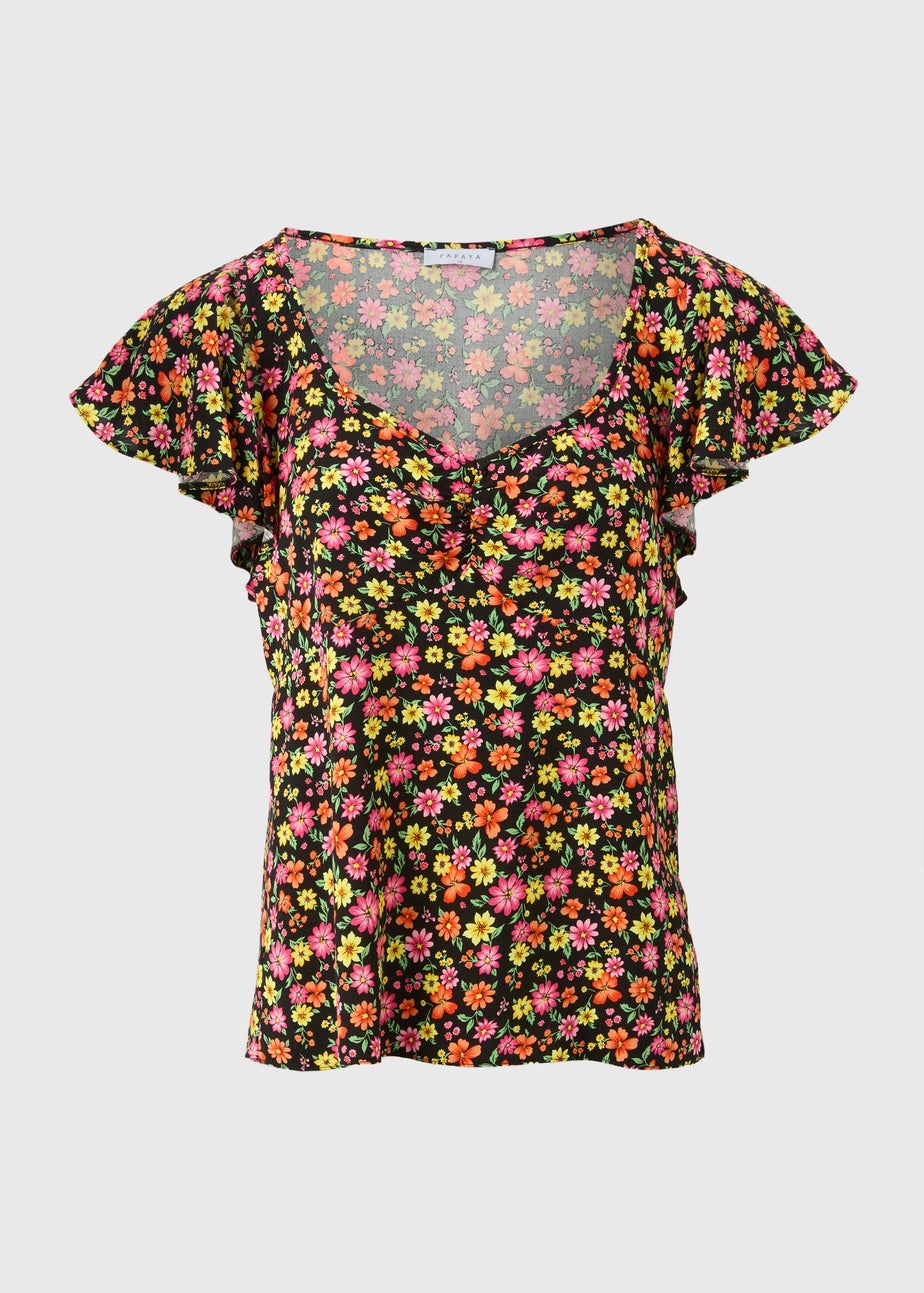 Multicolour Floral Frill Sleeve Blouse