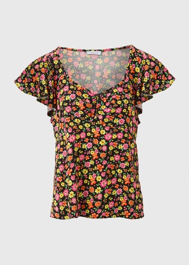 Multicolour Floral Frill Sleeve Blouse