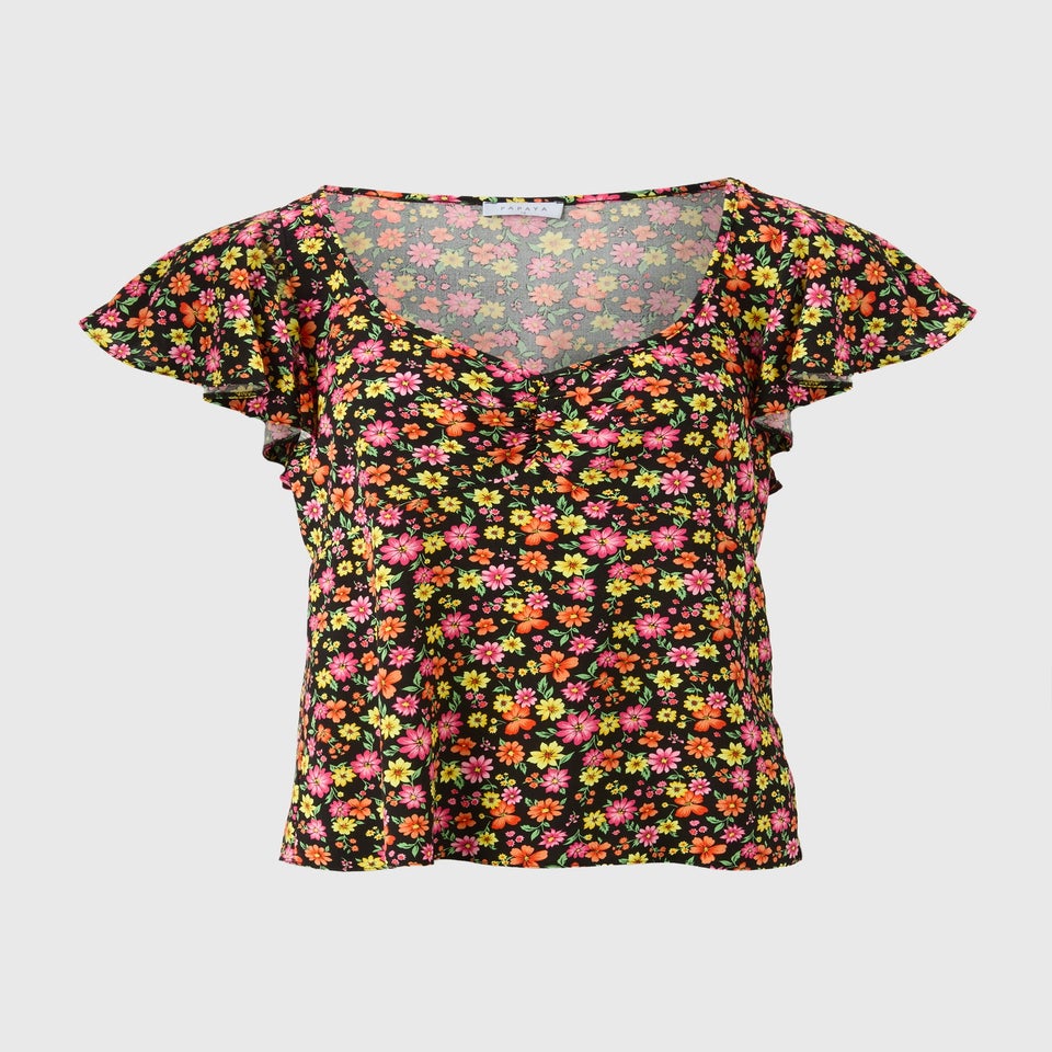Multicolour Floral Frill Sleeve Blouse