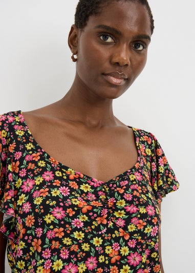 Multicolour Floral Frill Sleeve Blouse