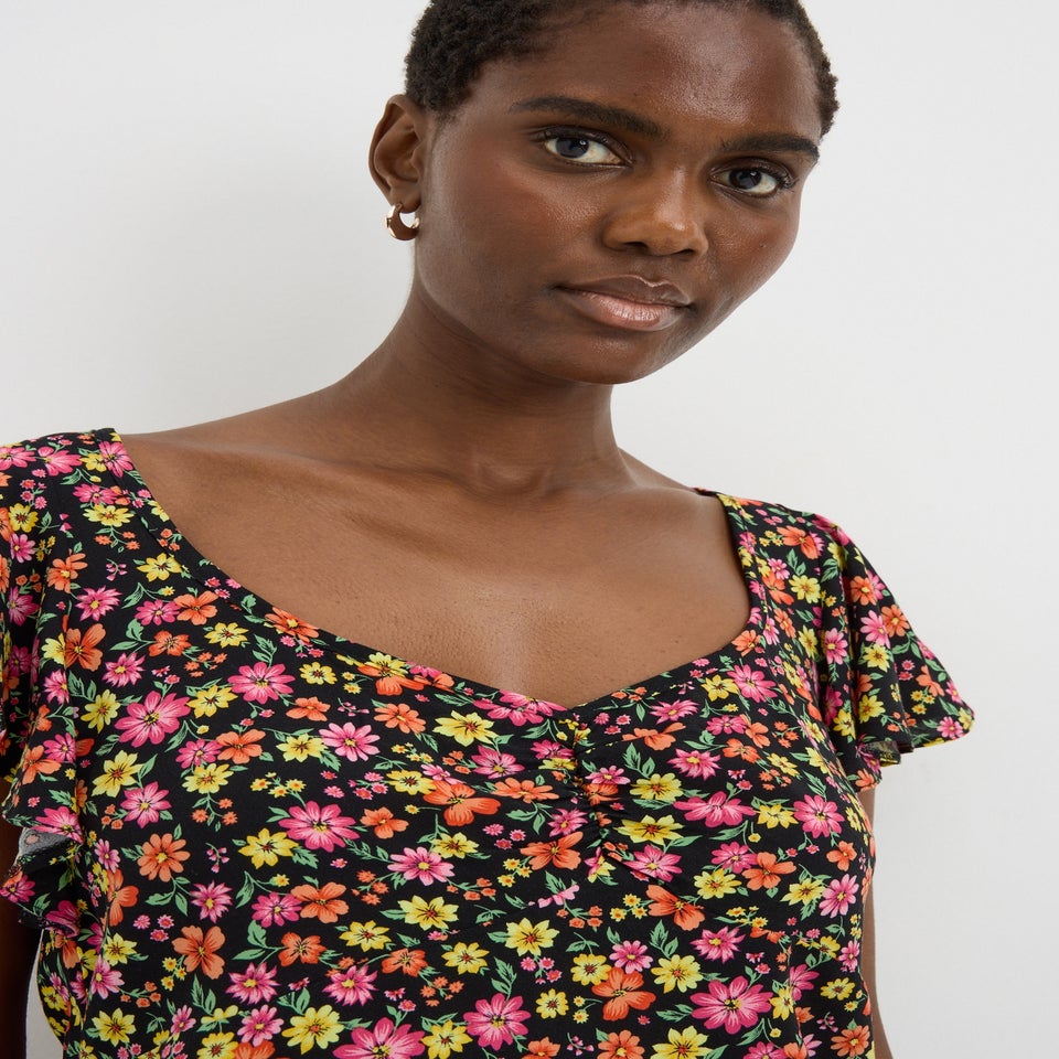 Multicolour Floral Frill Sleeve Blouse