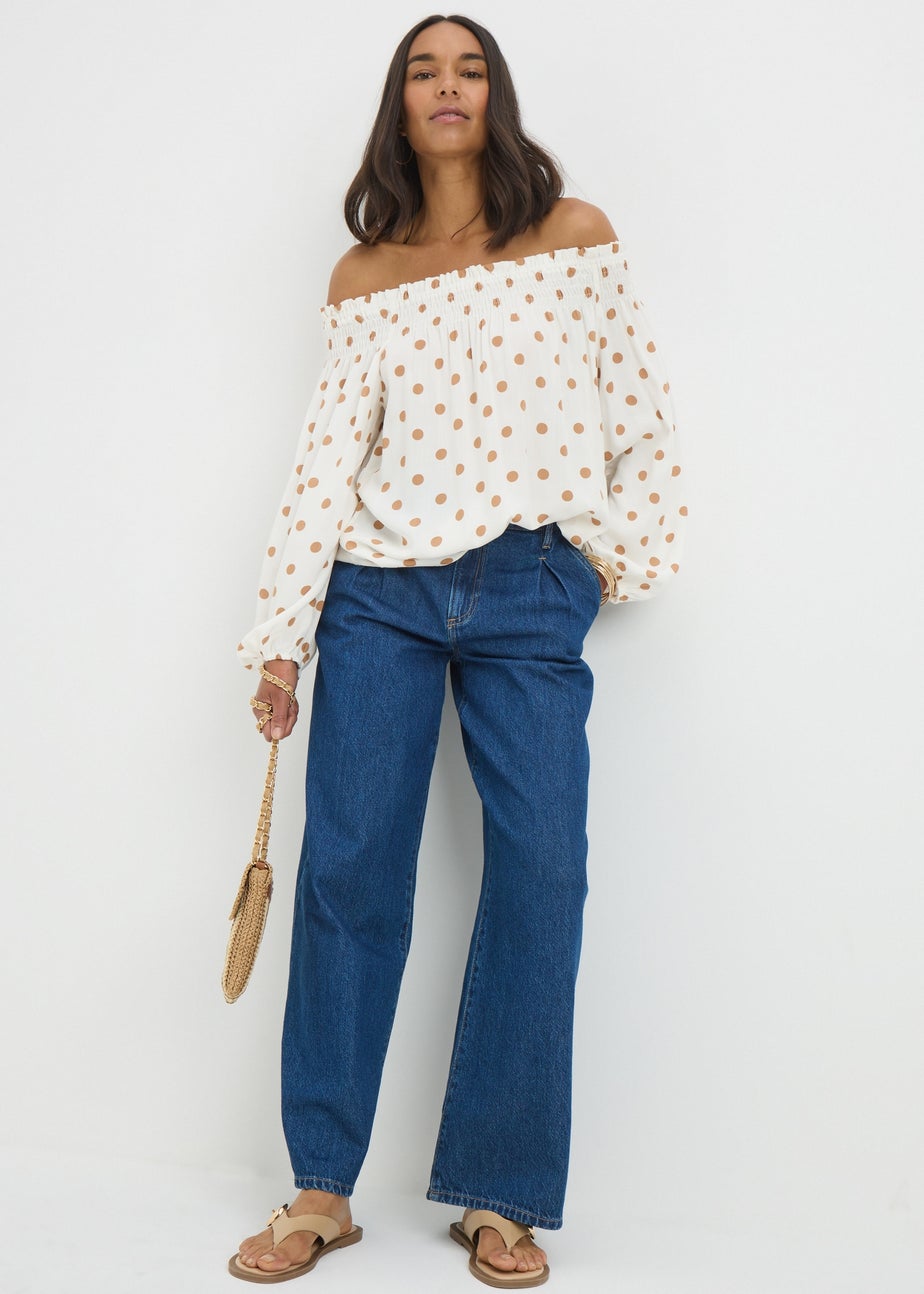 Brown Spot Print Bardot Top