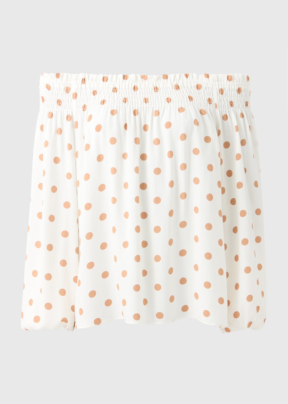 Brown Spot Print Bardot Top