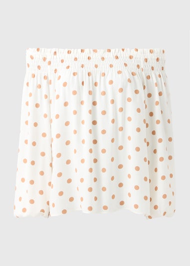 Brown Spot Print Bardot Top