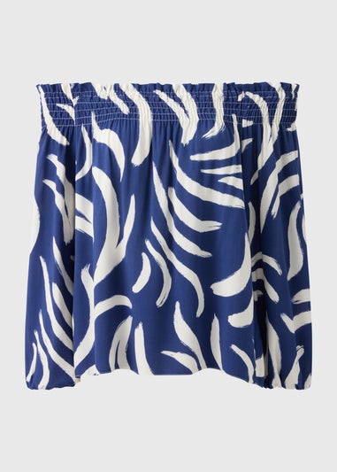 Navy Abstract Shirred Bardot Top