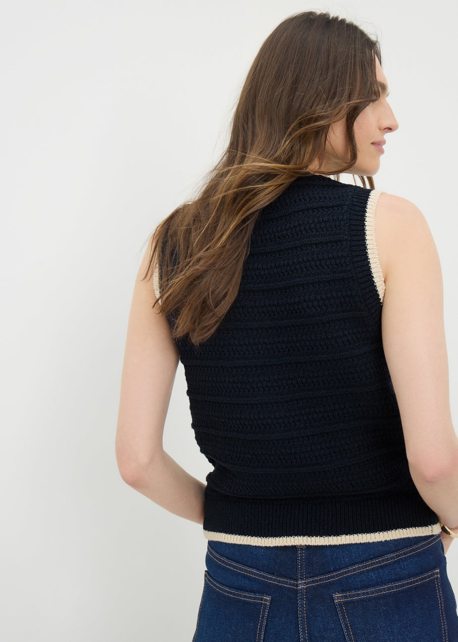 Navy Button Front Knitted Vest