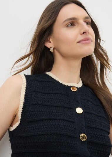 Navy Button Front Knitted Vest