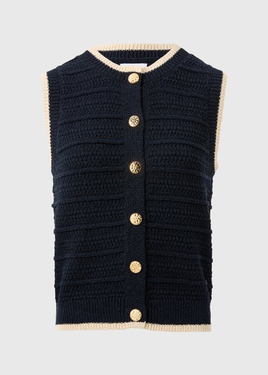 Navy Button Front Knitted Vest