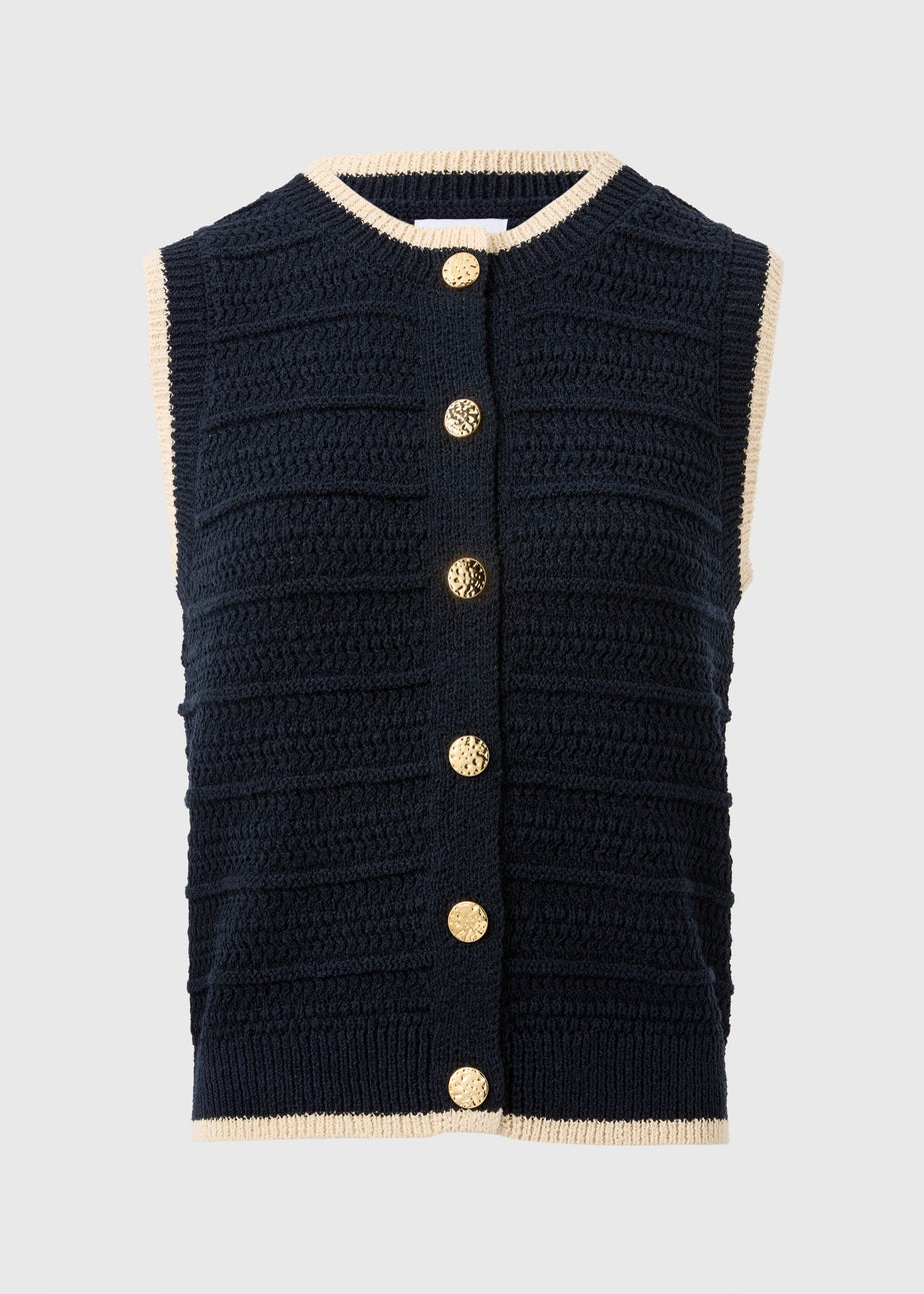 Navy Button Front Knitted Vest